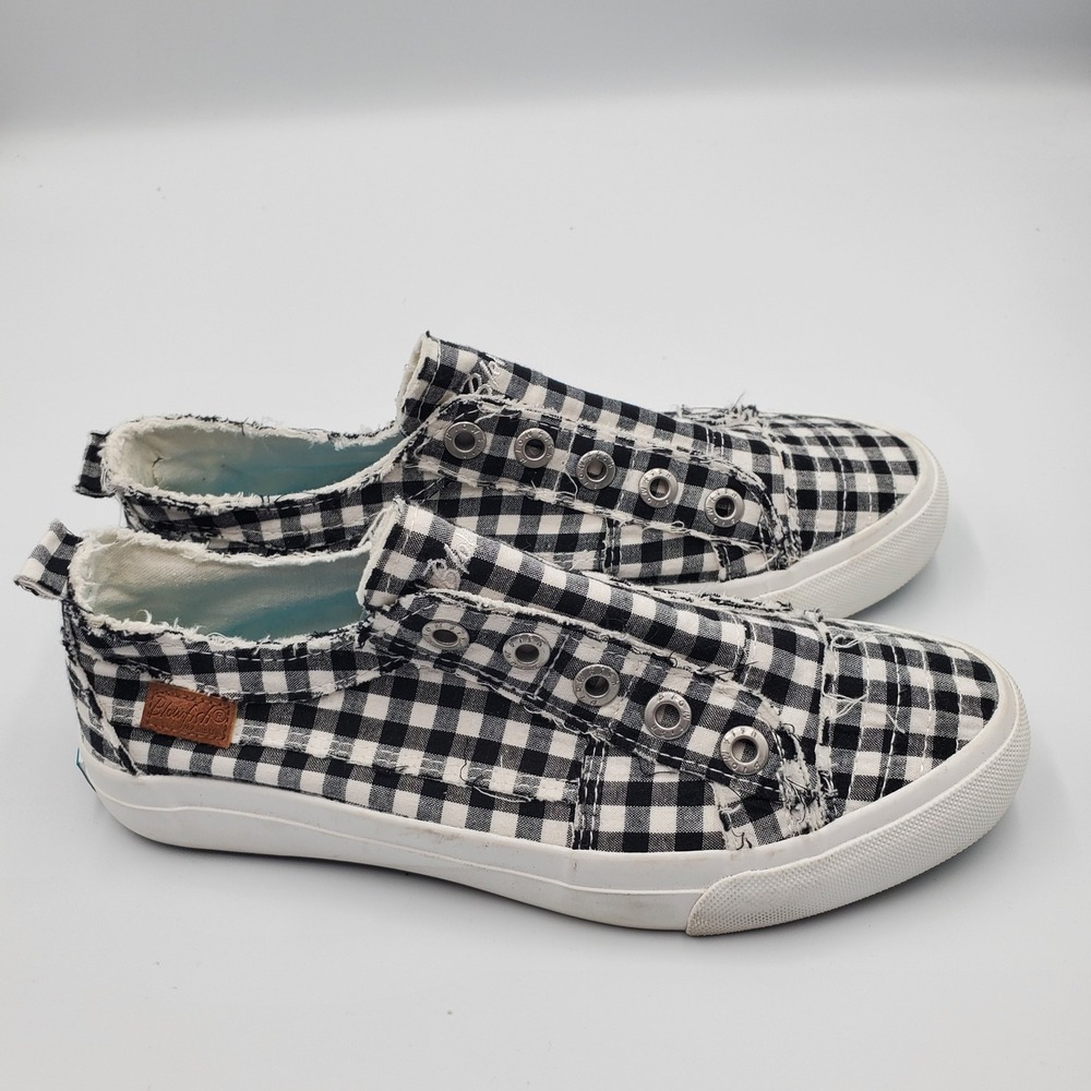 Blowfish Malibu Play Gingham Slip On Sneakers Black White ZS0011 Size 7.5
